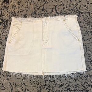 White denim Frayed Mini Skirt
